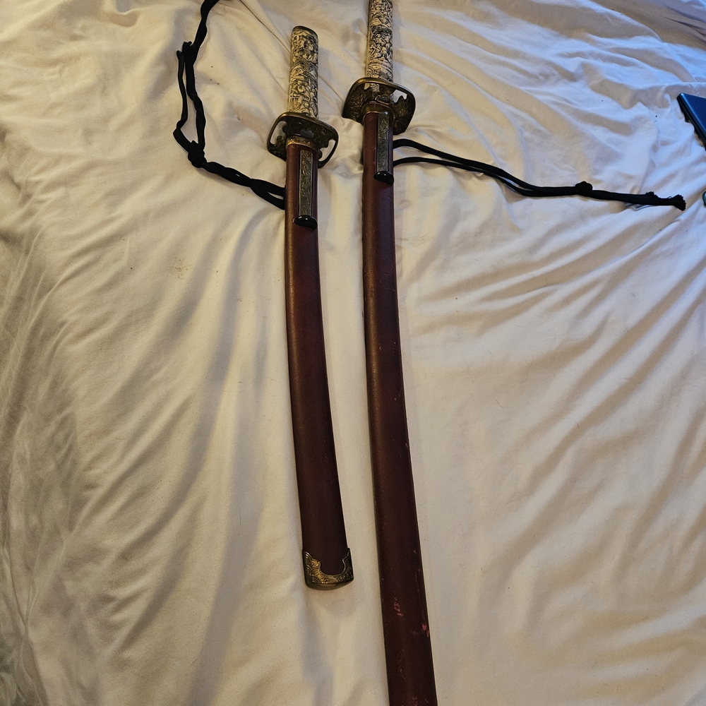 Elegant Red and Gold Katana Set